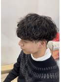 刈り上げツーブロック波巻きスパイラルパーマメンズマッシュ