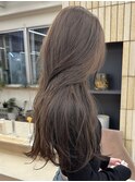 初カラーブリーチなしくすみベージュグレージュロングレイヤー