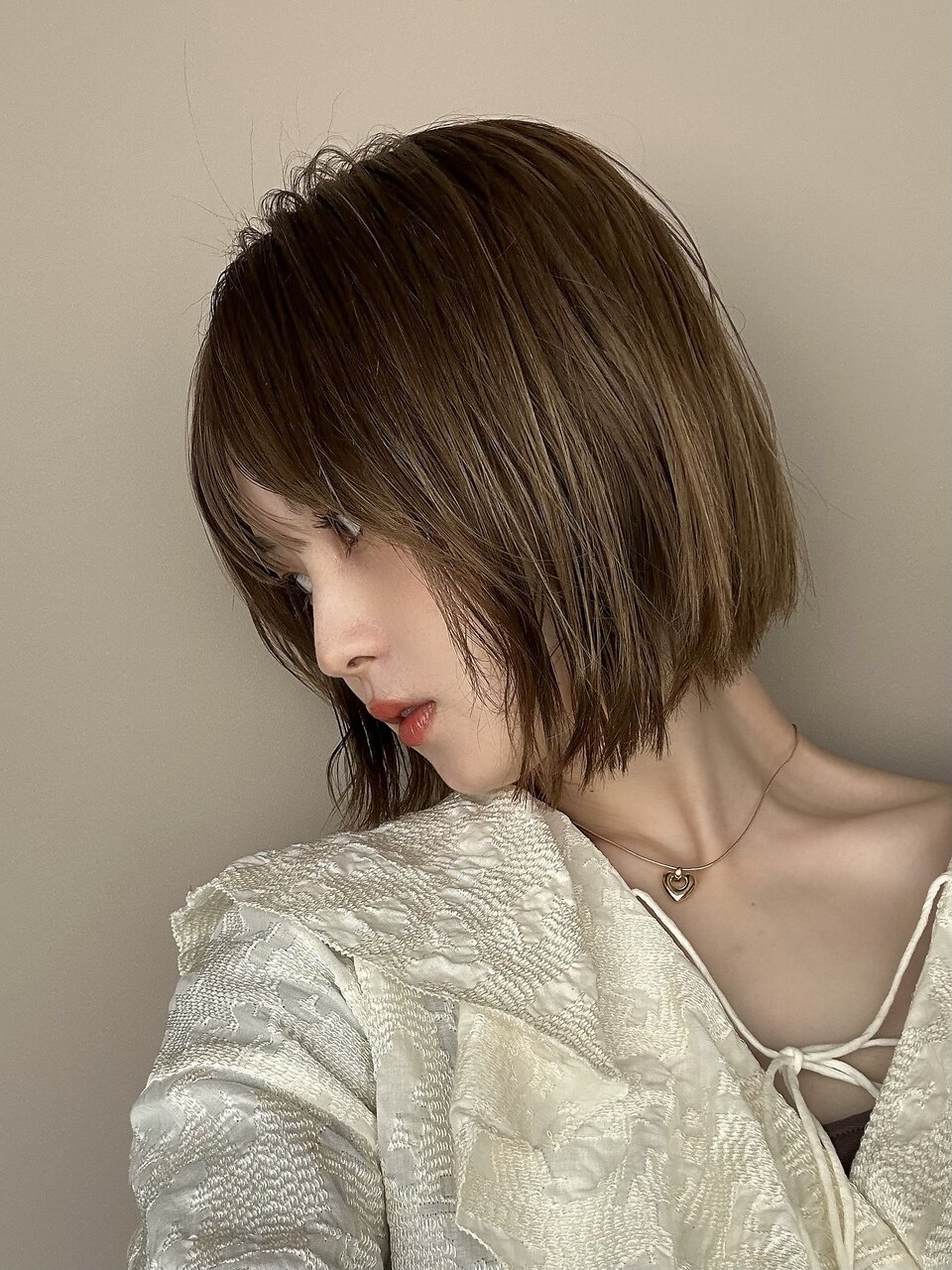 ピンクベージュ/ブリーチなし/表参道ボブ/女性美容師