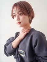 ベージュピンクハンサムマッシュ斜めバングショート池袋