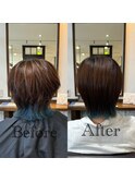 髪質改善＊縮毛矯正裾カラーブルー×アッシュブラック夏カラー