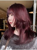【macana指名】ケアブリーチ暖色ワインレッド登戸レイヤー
