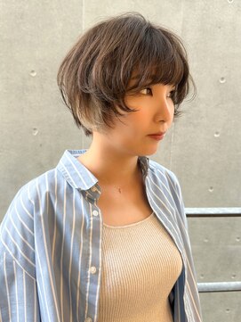 マイラ 銀座(myla) イヤリングハイライトカラーくびれヘアアプリコットオレンジボブ