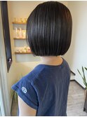 切りっぱなしボブハイライトベージュカラーショートレイヤーロブ