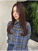 ピンクブラウン　ロングレイヤー　髪質改善トリートメント