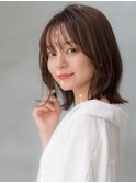 大人かわいい前髪セシルカットココアブラウンフリンジウェーブ