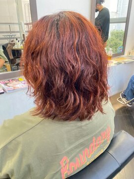 リジョイスヘア(REJOICE hair) 【REJOICE hair】オレンジカラー×パーマ×ボブ　GAMO