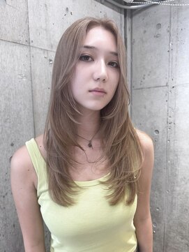 サンク 原宿 表参道(cinq) ダブルカラー顔周りレイヤーカットミルクティーベージュ韓国前髪