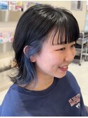 インナーカラーブルー イヤリングカラーブルー ケアブリーチ