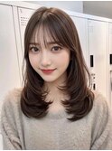 オリーブグレー/韓国レイヤーカット/マロンベージュ/黒髪/小顔