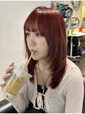 レイヤーカットチェリーレッド/ブリーチなしダブルカラー