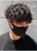 ダークアッシュニュアンスパーマ韓国マッシュベリーショート