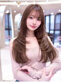 大人ガーリー顔周りミティアムレイアーカット×ココアプラウン