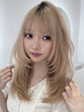 ヨロ 上野(YOLO) 韓国風ミルクティーハッシュカットレイヤーカットブリーチ