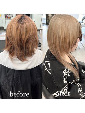 ガルボヘアー 桟橋店(garbo hair) ブリーチオンカラー プルシールエクステ 50本 ウルフ