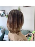 バレイヤージュ×ベージュ グレーベージュ カーキベージュ