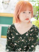 オレンジブラウン☆小顔外ハネAラインボブa戸頭10代20代30代
