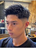 1142黒髪アッシュブラックツーブロック刈り上げ短髪ショート