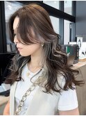 インナーカラーロング_斜めバンググレージュカラー_ba460061