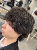 渋谷メンズミディアムパーママッシュウルフカットシャドウパーマ