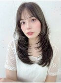 イメチェン/ピンクベージュ/ミディアムレイヤーカット/前髪/韓国