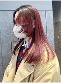 ルーツカラーレッド_斜めバンググレージュカラー_ba447561