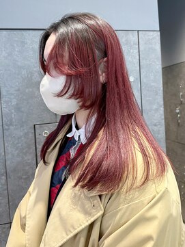 アルバム 銀座(ALBUM GINZA) ルーツカラーレッド_斜めバンググレージュカラー_ba447561