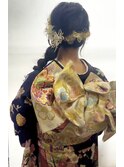 フェミニンロングウェーブミディアム着物ヘア成人式卒業式/三鷹