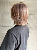 ボブルフ ブリーチ ブロンドベージュ ウルフ ハイトーン