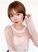 イメチェン ピンクベージュ 前髪 大人ショート レイヤーボブ