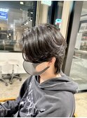 men's毛流れセンターパートウルフメンズカット