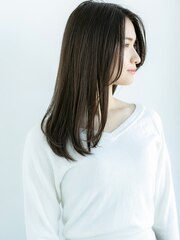 黒髪/グレーベージュ/レイヤーロング/前髪パーマ/仙台8