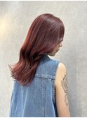 ダブルカラーチェリーレッドレイヤーカット韓国くびれヘア