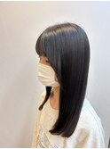 ロングボブ／暗髪／艶髪