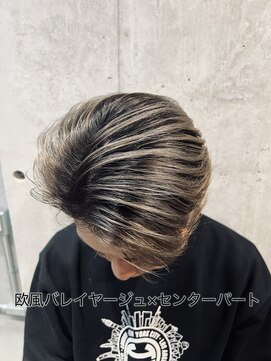 リベルテ グリット(Liberte Grit) 欧風メンズバレイヤージュ×センターパート心斎橋外国人風毛流れ