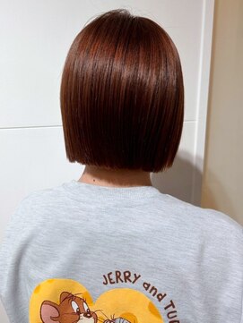 ミニボブ 切りっぱなしボブ オレンジベージュ ダブルカラー