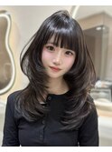 レイヤーカットハッシュカットボブ渋谷ブリーチなしダブルカラー