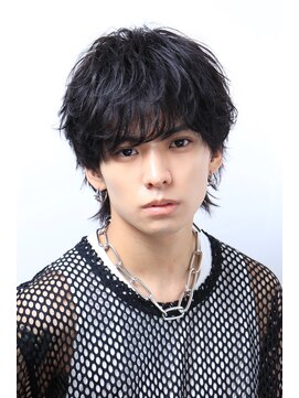 ネイビー(NAVY) シースルーマッシュウルフ フェザー束感