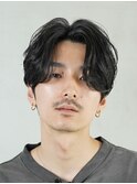 メンズセンターパート七三分けパートニュアンスパーマ刈り上げ
