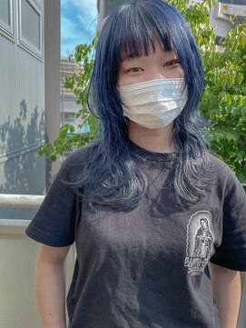 ツイギー 宮西店(TWiGGY) ブルーカラー×ロングウルフカット