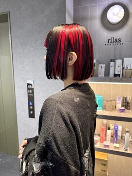 リラス 博多(rilas) ミニボブ アンブレラカラー ダブルカラー ブリーチ