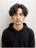 黒髪スペインカール/ニュアンスパーマ/メンズショート小顔p上尾