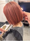 オレンジブラウン/切りっぱなしボブ/前下がりボブ 銀座