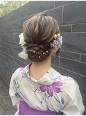 浴衣ヘア　浴衣ヘアセット　アップヘア　シニヨンアレンジ
