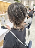 レイヤーカット　ハイライトグレージュ　白髪ぼかし