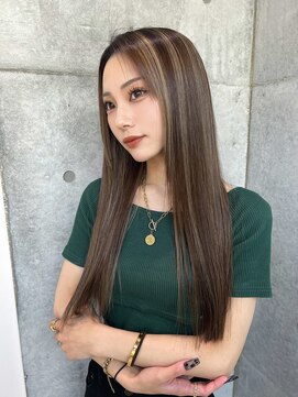 ロンドメリア 天神大名店(Lond Melia) ★グレージュカラー斜めバングデザインカラーシルキー ベージュ