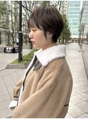 シースルー/前下がり/ショートボブ/丸み/くびれ/アッシュ／