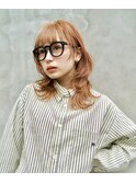 ミディアムウルフ　オレンジカラー　レイヤーカット
