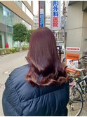 黒髪/グレーベージュ/レイヤーロング/前髪パーマ