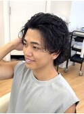 【黒髪サーフカール】センターパートコンマバングスパイラル